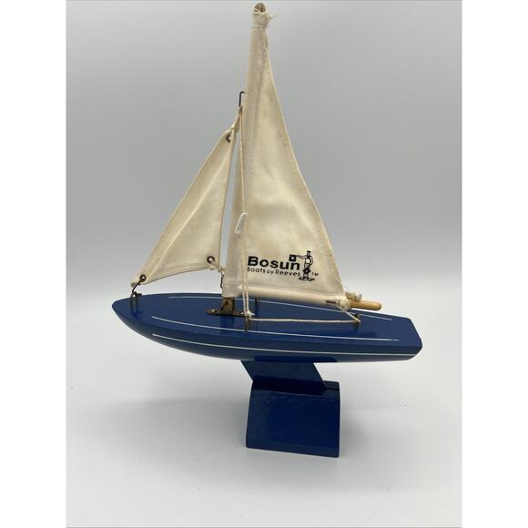 Bosun Boat by Reeves Wooden Model Sailboat Cloth Sailing Yacht Stands Blue - Picture 1 of 6